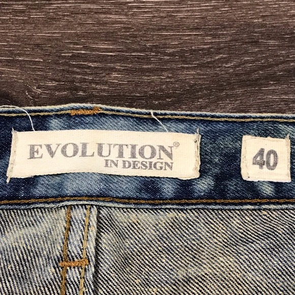 Evolution In Design Men’s Blue Stone Wash Tiger Stripes Long Denim Shorts Sz 40 - Picture 6 of 8